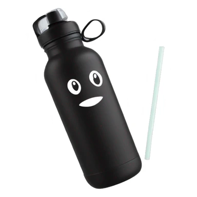 Black coloured reusable water bottle with handle and straw sticker