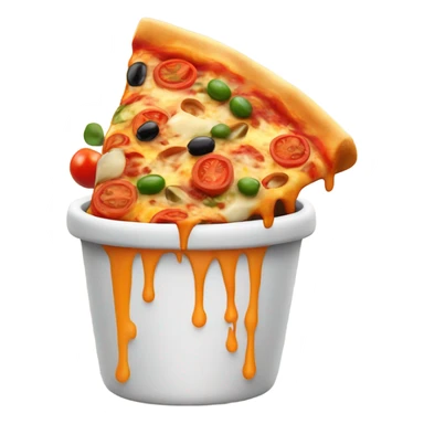 A cartoon-style Kulhad Pizza logo with a clay cup filled with gooey, cheesy pizza toppings like olives, bell peppers, and tomatoes. Cheese is melting over the edges, and light steam rises for a fresh, baked effect. Clean, modern, and playful look. sticker