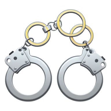 Minimalistic metallic handcuffs emoji, black and white, reflective metal, simple flat vector design, futuristic minimal style sticker