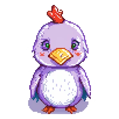 pixel art: a whimsical chicken-pig-penguin with a purple nose and red teeth sticker