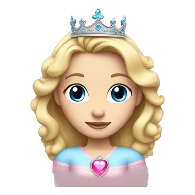 Little blonde princess with blue eyes with pink princess crown sticker