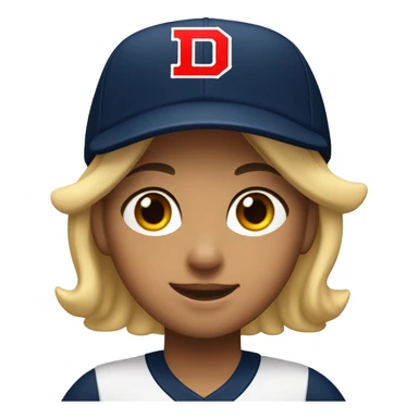 girl with wearing navy ballcap emblazoned with a red D initial and wearing baseball uniform sticker