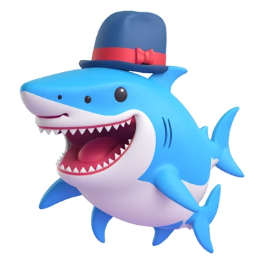 shark with a top hat, 3D emoji style sticker