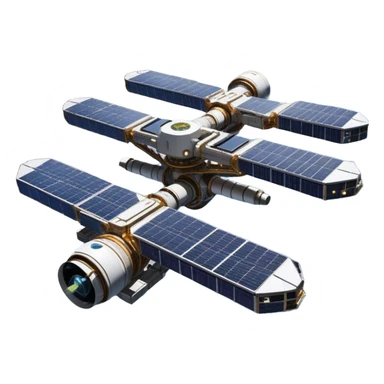  Cinematic Realistic Space Station – A highly detailed, sprawling orbital station with complex solar panels and intricate docking modules. The metallic structure glows faintly from reflected sunlight, with the curvature of Earth and the deep blackness of space in the background. sticker