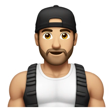 Muscular Alex Hormozi with a black cap and a white tank top sticker