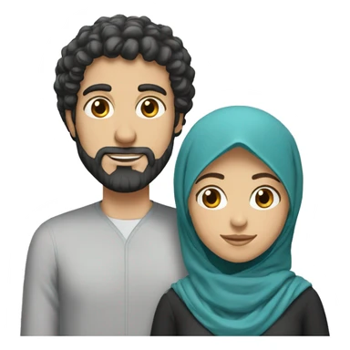 White man with curly black hairs with her wife wear a hijab  sticker