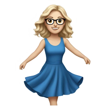 white girl in a blue dress: wearing glasses: dancing and happy  sticker