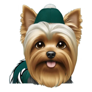 Yorkie wearing a Philadelphia eagles shirt sticker