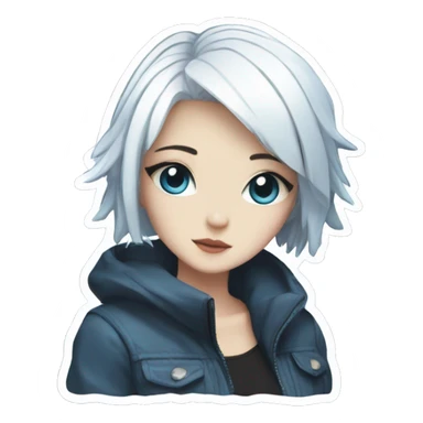 anime girl with short white hair, blue eyes, cyberpunk, kawaii sticker sticker