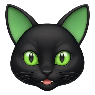 Black cat with large ears and green eyes with small fangs sticker