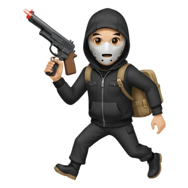 Hoodlum burglar mask and gun with switch and extended clip running alone sticker