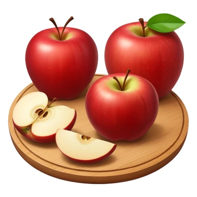 A round wooden board with a whole apple and several slices on it sticker