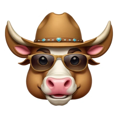 friendly anthropomorphised bull head wearing sunglasses and a cowboy hat sticker