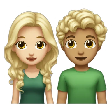 Blonde boy with brown eyes holding hands with Blonde girl green eyes wavy hair and tan skin big lips sticker