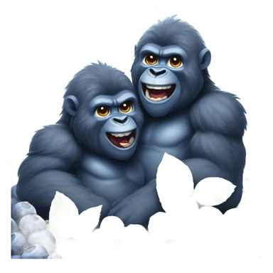 Two joyful blue fluffy gorilla brothers sitting in a mountain of blueberries  sticker