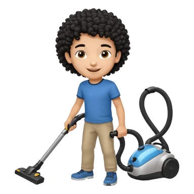 Emoji to encourage kids to do chores - should contain something about house chores, ok replace the broom with a vaccum make it atheltic boy 8 years old - egyptian with curly hair sticker