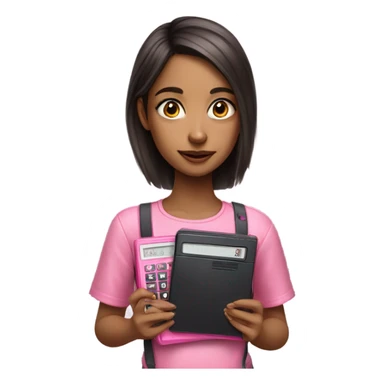 Hyper realistic girl holding a pink calculator sticker