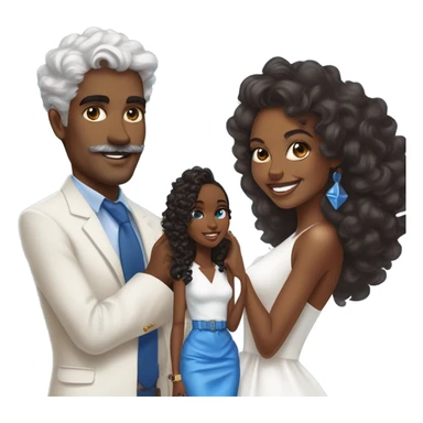 “Brown-skinned Black woman in her mid-20s with blowout curls, wearing a white dress, holding a blue mini Hermes Kelly, and a 7-carat ring. A white man with blue eyes, grey hair, mustache, and an expensive watch, smiling at her.” sticker