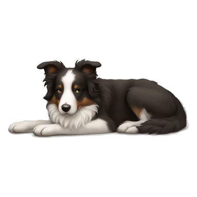 Curly brown haired girl sleeping with a black and white border collie sticker