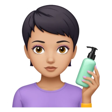 tan girl with pastel purple shirt with black hair & a pixie, doing her skin care sticker