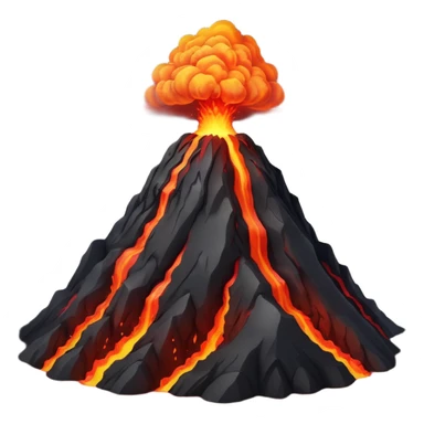 Apple-style 3D emoji of an erupting volcano, dark rocky mountain with a bright red lava flow and glowing orange eruption at the top, some smoke coming out, colorful and cartoonish but realistic enough, no background sticker