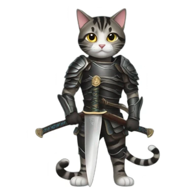 Black mackerel tabby cat holding sword sticker