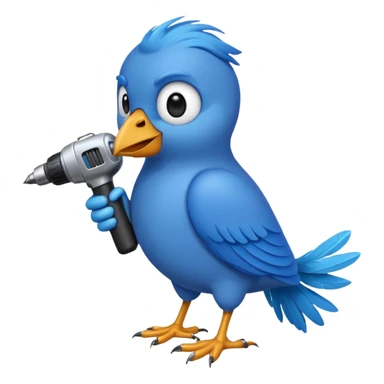 A blue Twitter bird holding a drill sticker