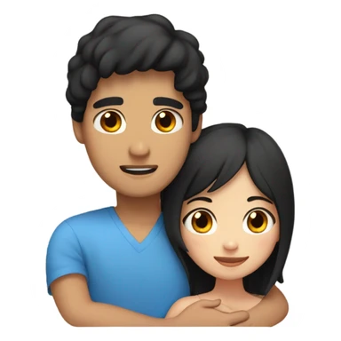 Filipino man and black haired freckled girl hugging, GIRL HAS BLUE EYES sticker
