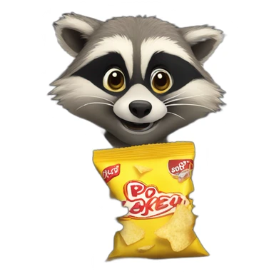 Raccoon on the back seat of a car with its safety belt eating a packet of crisps sticker