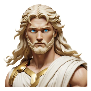Cinematic Realistic Thor Portrait, depicted as a classical Greek god with a chiseled, sculpted physique reminiscent of ancient marble statues. His fair, luminous skin carries a subtle golden sheen, and his long, wavy, sun-kissed golden hair flows elegantly around his noble face, accentuating his determined, piercing eyes. Draped in a flowing white toga with delicate golden accents and hints of lightning motifs, the portrait is rendered in dynamic natural lighting with a radiant, mythic glow that exudes timeless strength and divine grace. sticker