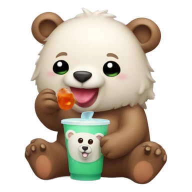 A  cute bear drinking boba sticker
