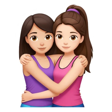 Two cute girl besties, one brunette, beautiful, hugging. Wearing different colored tank tops. They are average sized sticker