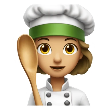 Brownhir and moss green eyes girl is a sporty girl an she is wearing a chef hat and holding a wooden spoon sticker