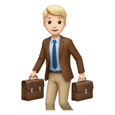 A satisfied teenager walks with a briefcase sticker
