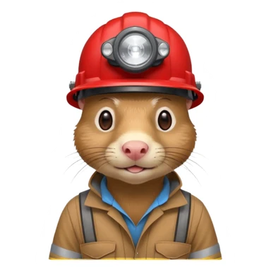 a mole rat, red helmet, headlamp, worker cloth sticker