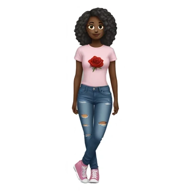 girl full body jeans tshirt rose sticker