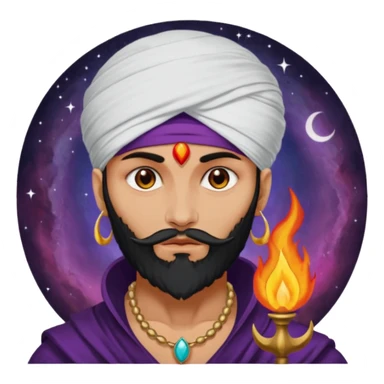 Con el planeta Saturno 🪐 (esto tiene que ser el elemento más importante) , un moro con turbante 👳🏾‍♂️ y la cara del diablo morada esta 😈. Centrate en el planeta Saturno , que se vea claramente con su anillo  y dentro el moro  sticker