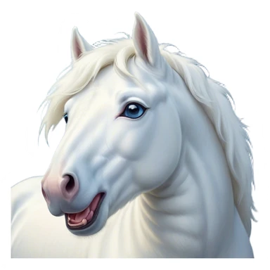 Cinematic Cute Yawning White Horse Portrait Emoji, Head tilted slightly with a dramatic, wide-open yawn, revealing a soft white fur with a subtle shimmer, floppy ears slightly drooping, round blue eyes barely open in drowsy contentment, Simplified yet irresistibly adorable features, highly detailed, glowing with a soft, cozy glow, high shine, relaxed yet expressive, stylized with a touch of whimsy, bright and endearing, soft glowing outline, capturing the essence of a sleepy yet affectionate horse, so drowsy it feels like it could stretch out of the screen and curl up for a nap! sticker