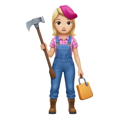 lumberjack blonde woman holding axe pink checked shirt and overall sticker