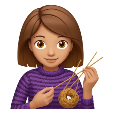  Woman with brown bobbed  hair and highlights light brown eyes no glasses tangked yarn  Knitting emoji sticker