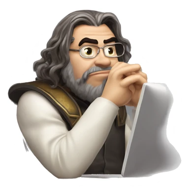 Warcraft geeky computer whispering Steve Wozniak in Marvel Avengers style, oil paint, mysterious eyes, intricate lips, masterpiece pose, odd perspective, beautiful, desirable, logical sticker