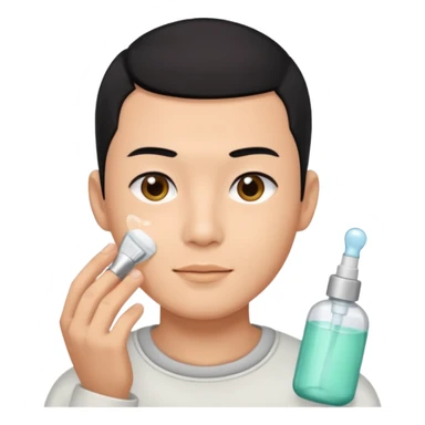 chinese man with buzz cut (black hair) doing skincare sticker