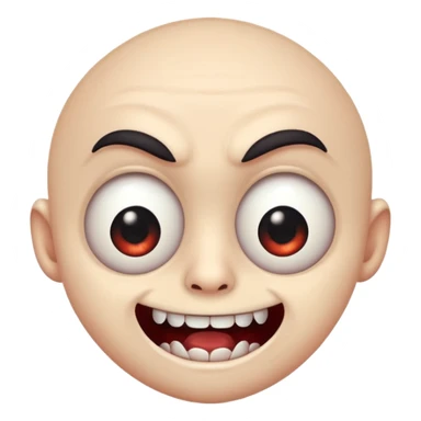 scary cute man emoji, big eyes, fangs, playful expression sticker