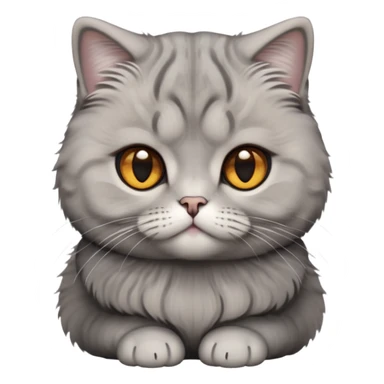 Cinematic-Fluffy-Grey-Scottish-Fold-Cat-Portrait-Emoji – Head tilted cutely with big, sparkling amber eyes, soft solid-grey fur with a velvety sheen, signature folded ears giving an irresistibly endearing look, simplified yet charmingly adorable features, highly detailed, glowing with a soft and warm charm. sticker