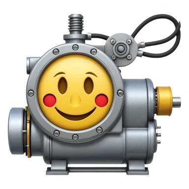 Industrial mechanical motor with a smiley face, emoji for the new electric music genre Motor breaks must be friendly and sellable must be small but clear child friendly, ready to use as a logo, motor synth make sure it's not Cold the Face must look like it's part of the machine sticker
