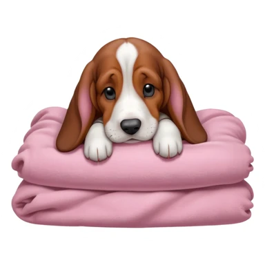 A baby basset hound sleeping on a baby pink blanket  sticker