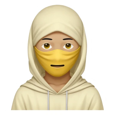 masked yellow white skin figure with cloth overing head and face / rap style like yeat kinda cloth covering head and face. rap style and minimalistic and mysterious. no eyes a sticker
