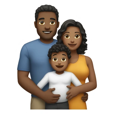A family with the dad who is black with dark short hair, the mom who is light skin with long straight brown hair and the baby who is light skin with short curly hair in the mom’s arms  sticker