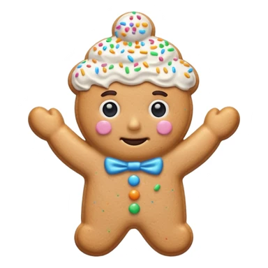 {
    "type": "object",
    "look": "frosted cookie man, colorful sprinkles, glossy icing top, front view",
    "description": "a sweet cookie man covered with frosting and rainbow sprinkles"
  } sticker