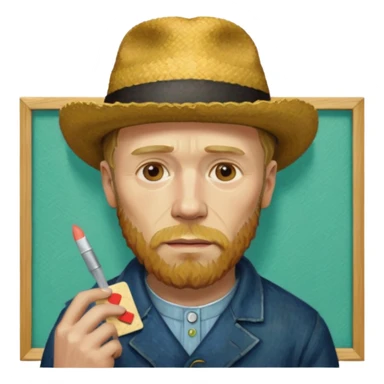 van gogh paints on a canvas. On his right he has a band-aid sticker